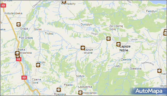 mapa Łapsze Wyżne, Łapsze Wyżne na mapie Targeo