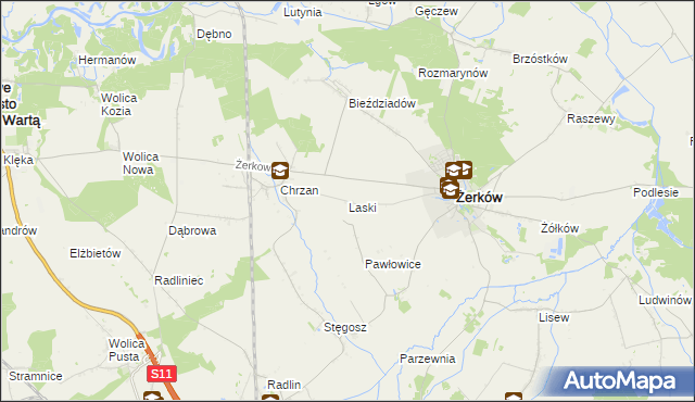 mapa Laski gmina Żerków, Laski gmina Żerków na mapie Targeo