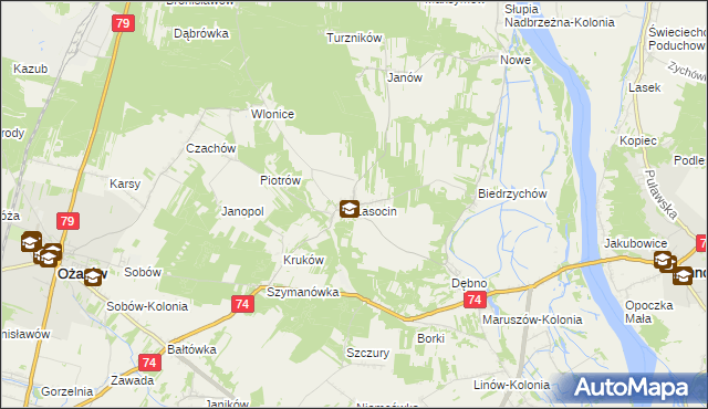 mapa Lasocin gmina Ożarów, Lasocin gmina Ożarów na mapie Targeo