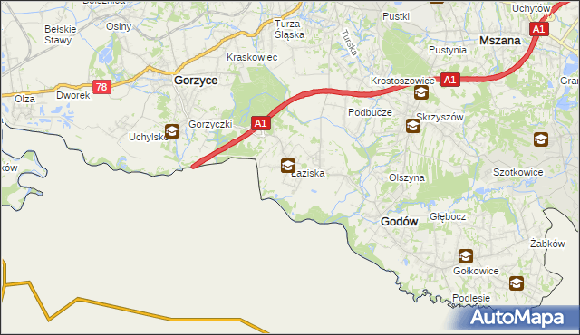 mapa Łaziska gmina Godów, Łaziska gmina Godów na mapie Targeo