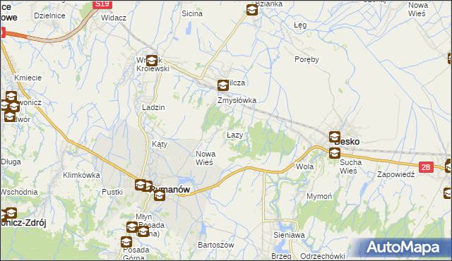 mapa Łazy gmina Rymanów, Łazy gmina Rymanów na mapie Targeo