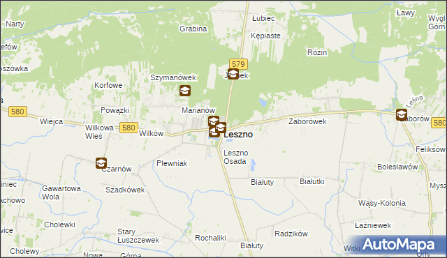 mapa Leszno powiat warszawski zachodni, Leszno powiat warszawski zachodni na mapie Targeo