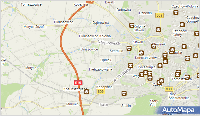 mapa Lipniak gmina Konopnica, Lipniak gmina Konopnica na mapie Targeo
