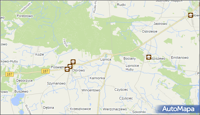 mapa Lipnica gmina Szamotuły, Lipnica gmina Szamotuły na mapie Targeo