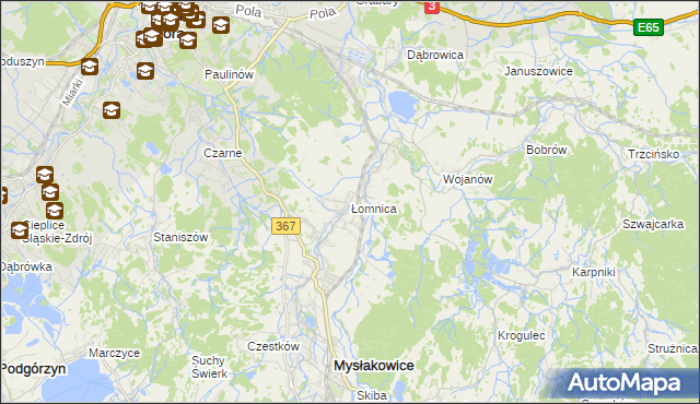 mapa Łomnica gmina Mysłakowice, Łomnica gmina Mysłakowice na mapie Targeo