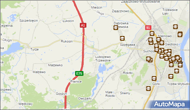 mapa Lubiszewo Tczewskie, Lubiszewo Tczewskie na mapie Targeo