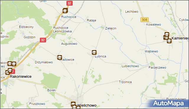 mapa Łubnica gmina Wielichowo, Łubnica gmina Wielichowo na mapie Targeo