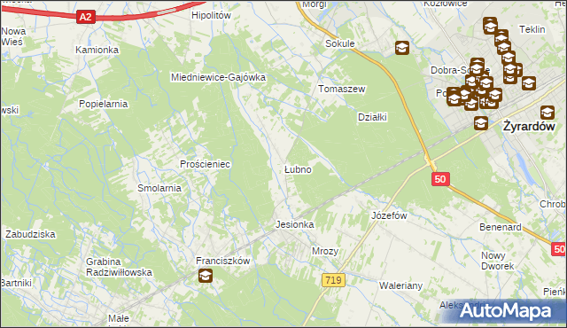 mapa Łubno gmina Wiskitki, Łubno gmina Wiskitki na mapie Targeo