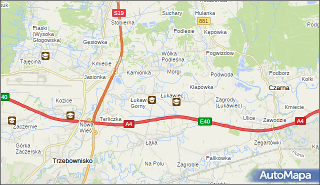 mapa Łukawiec gmina Trzebownisko, Łukawiec gmina Trzebownisko na mapie Targeo