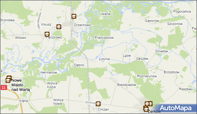mapa Lutynia gmina Nowe Miasto nad Wartą, Lutynia gmina Nowe Miasto nad Wartą na mapie Targeo