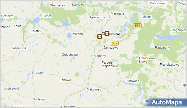 mapa Majdany gmina Chrostkowo, Majdany gmina Chrostkowo na mapie Targeo