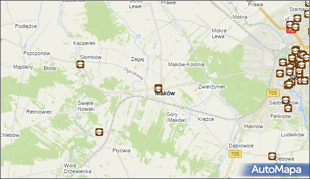 mapa Maków powiat skierniewicki, Maków powiat skierniewicki na mapie Targeo