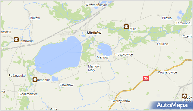 mapa Maniów gmina Mietków, Maniów gmina Mietków na mapie Targeo