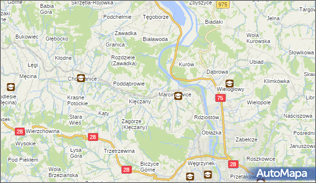 mapa Marcinkowice gmina Chełmiec, Marcinkowice gmina Chełmiec na mapie Targeo