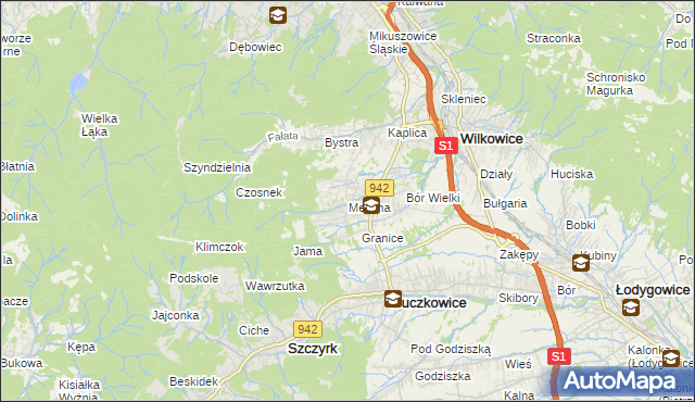 mapa Meszna gmina Wilkowice, Meszna gmina Wilkowice na mapie Targeo