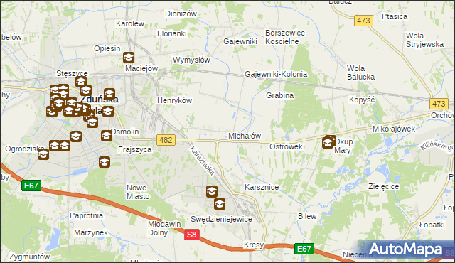 mapa Michałów gmina Zduńska Wola, Michałów gmina Zduńska Wola na mapie Targeo