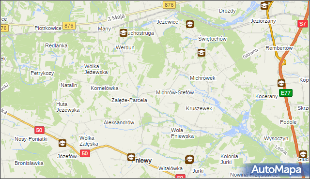 mapa Michrów-Stefów gmina Pniewy, Michrów-Stefów gmina Pniewy na mapie Targeo