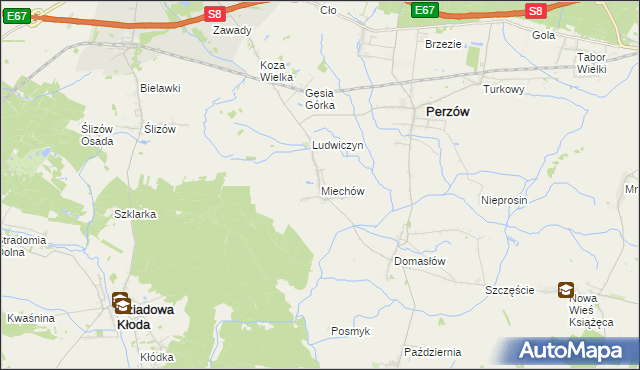 mapa Miechów gmina Perzów, Miechów gmina Perzów na mapie Targeo