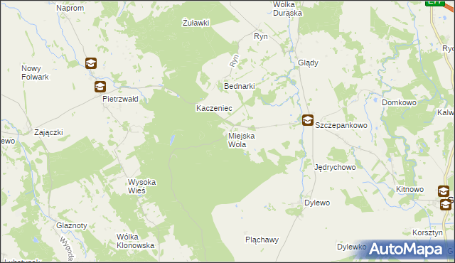 mapa Miejska Wola gmina Ostróda, Miejska Wola gmina Ostróda na mapie Targeo