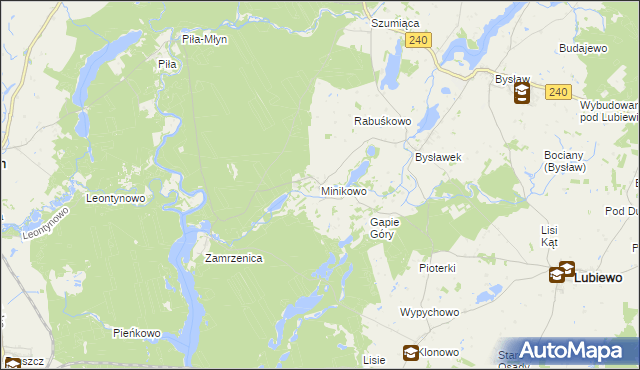 mapa Minikowo gmina Lubiewo, Minikowo gmina Lubiewo na mapie Targeo