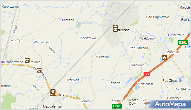mapa Mirowice gmina Pruszcz, Mirowice gmina Pruszcz na mapie Targeo