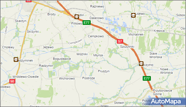 mapa Młyńsk gmina Płońsk, Młyńsk gmina Płońsk na mapie Targeo