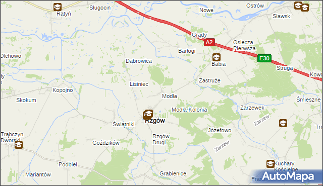 mapa Modła gmina Rzgów, Modła gmina Rzgów na mapie Targeo
