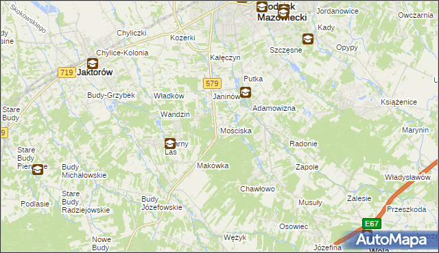 mapa Mościska gmina Grodzisk Mazowiecki, Mościska gmina Grodzisk Mazowiecki na mapie Targeo