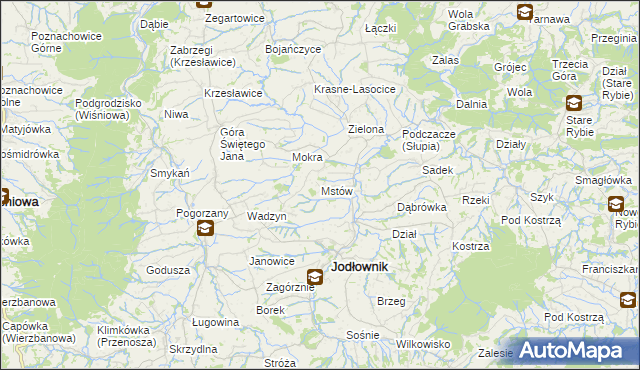 mapa Mstów gmina Jodłownik, Mstów gmina Jodłownik na mapie Targeo