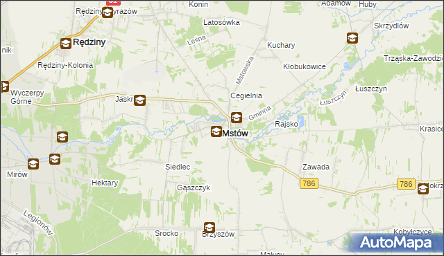 mapa Mstów powiat częstochowski, Mstów powiat częstochowski na mapie Targeo