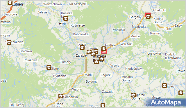 mapa Mszana Dolna, Mszana Dolna na mapie Targeo