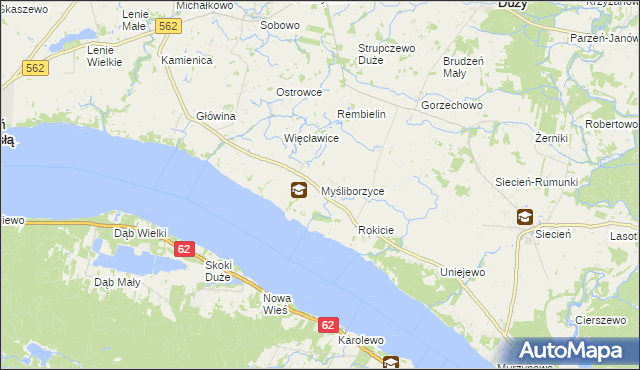 mapa Myśliborzyce gmina Brudzeń Duży, Myśliborzyce gmina Brudzeń Duży na mapie Targeo