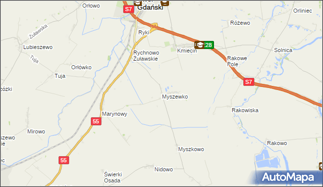 mapa Myszewko, Myszewko na mapie Targeo