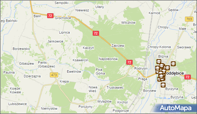 mapa Napoleonów gmina Poddębice, Napoleonów gmina Poddębice na mapie Targeo