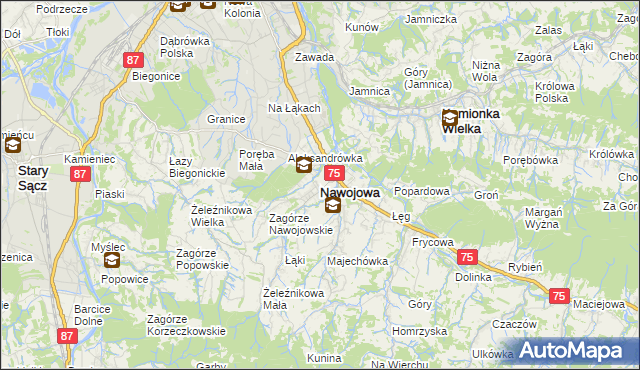 mapa Nawojowa, Nawojowa na mapie Targeo