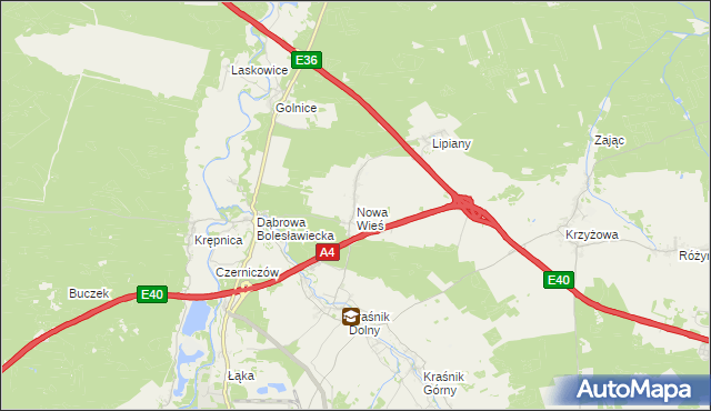 mapa Nowa Wieś gmina Bolesławiec, Nowa Wieś gmina Bolesławiec na mapie Targeo