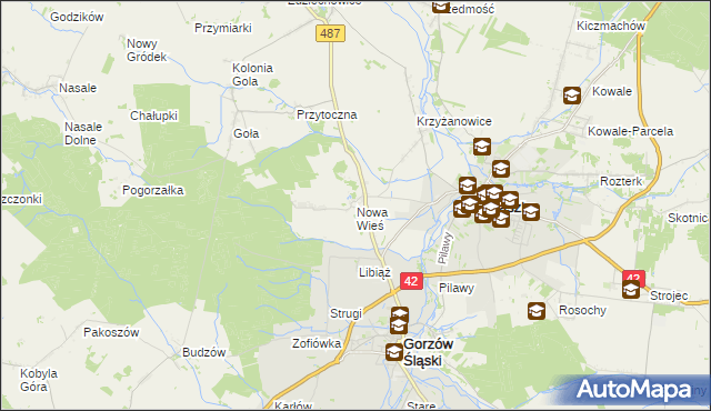 mapa Nowa Wieś gmina Gorzów Śląski, Nowa Wieś gmina Gorzów Śląski na mapie Targeo