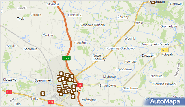 mapa Nowe Koziminy, Nowe Koziminy na mapie Targeo