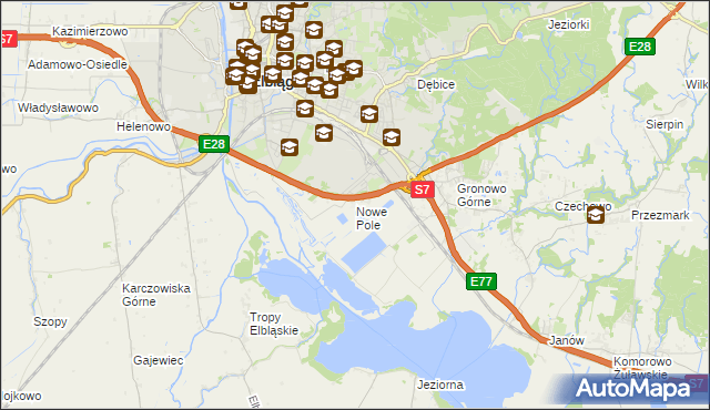 mapa Nowe Pole gmina Elbląg, Nowe Pole gmina Elbląg na mapie Targeo