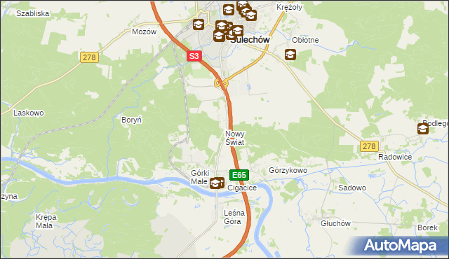 mapa Nowy Świat gmina Sulechów, Nowy Świat gmina Sulechów na mapie Targeo
