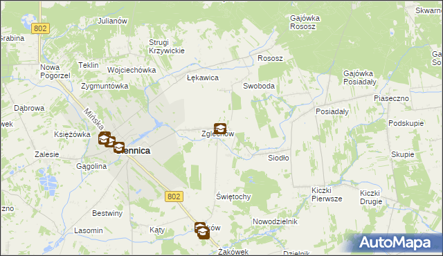 mapa Nowy Zglechów, Nowy Zglechów na mapie Targeo