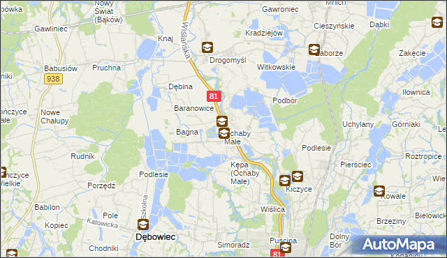 mapa Ochaby Małe, Ochaby Małe na mapie Targeo