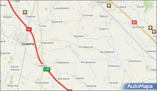 mapa Okrzeszyce, Okrzeszyce na mapie Targeo