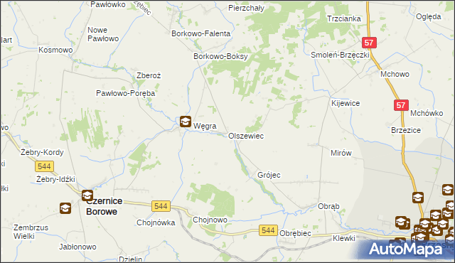 mapa Olszewiec gmina Czernice Borowe, Olszewiec gmina Czernice Borowe na mapie Targeo