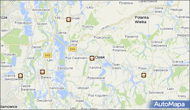 mapa Osiek powiat oświęcimski, Osiek powiat oświęcimski na mapie Targeo
