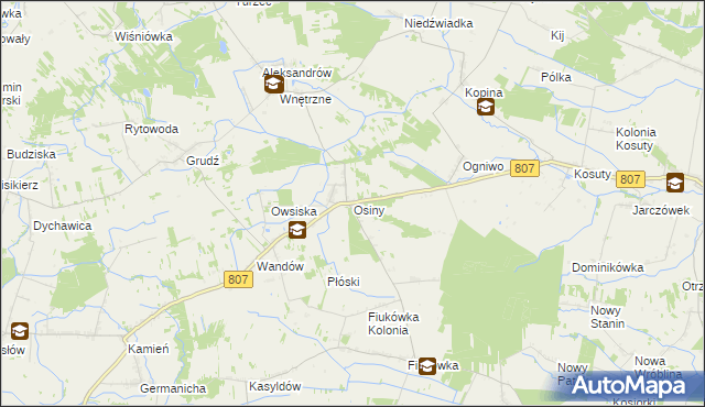 mapa Osiny gmina Wola Mysłowska, Osiny gmina Wola Mysłowska na mapie Targeo