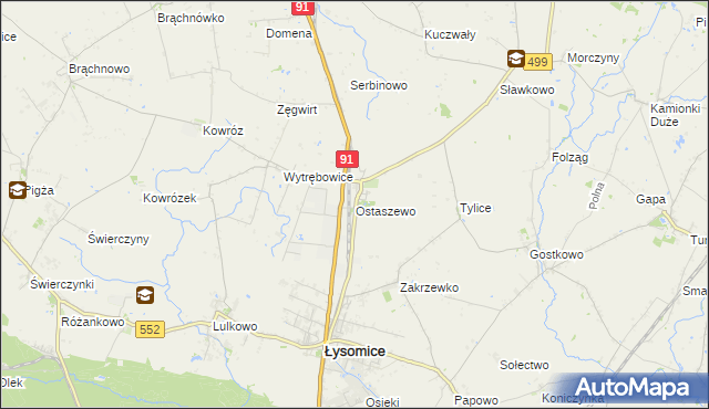 mapa Ostaszewo gmina Łysomice, Ostaszewo gmina Łysomice na mapie Targeo