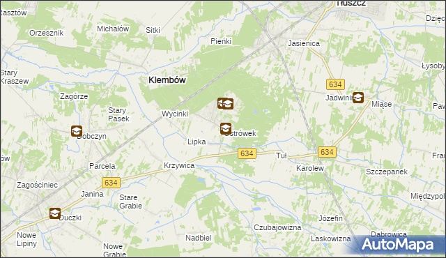 mapa Ostrówek gmina Klembów, Ostrówek gmina Klembów na mapie Targeo