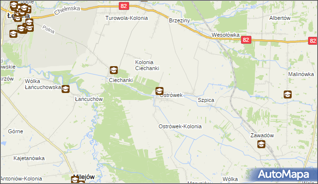 mapa Ostrówek gmina Puchaczów, Ostrówek gmina Puchaczów na mapie Targeo