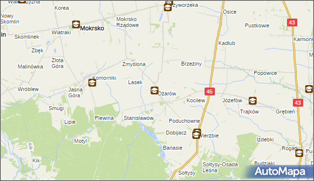 mapa Ożarów gmina Mokrsko, Ożarów gmina Mokrsko na mapie Targeo